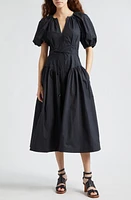 Ulla Johnson Carina Puff Sleeve Cotton Midi Dress Noir at Nordstrom,