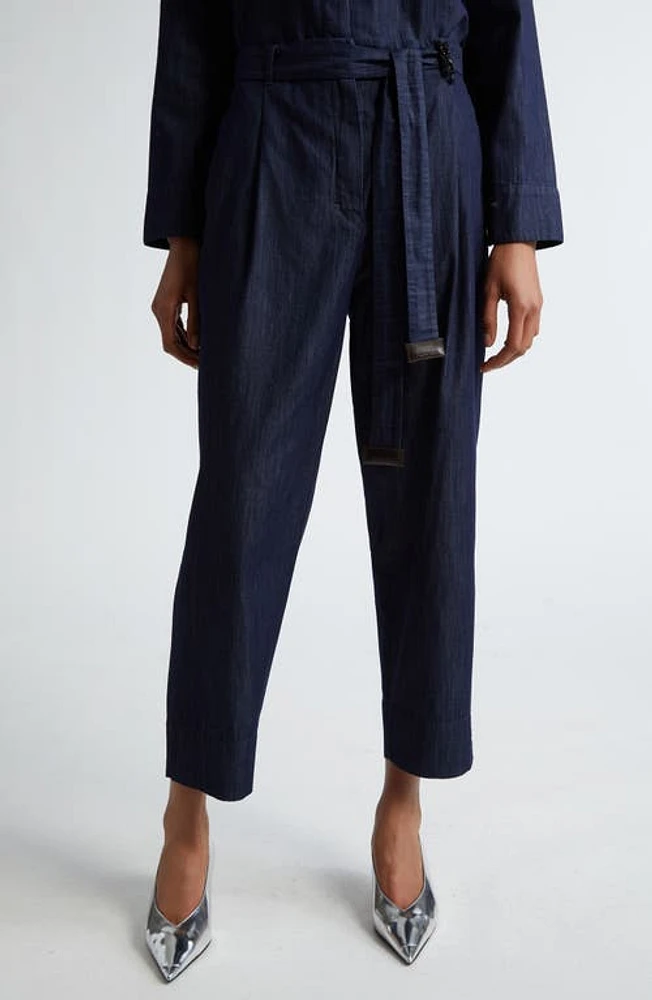 Max Mara Amour Denim Belted Crop Pants Navy at Nordstrom,