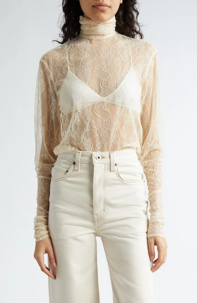 Interior The Anita Sheer Floral Lace Turtleneck Top Natural at Nordstrom,