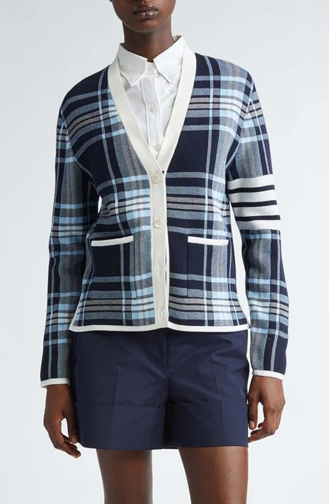 Thom Browne School Tartan Jacquard Cardigan Navy at Nordstrom, Us