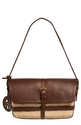 Altuzarra Watermill Flap Leather & Woven Palm Shoulder Bag in Natural/Praline at Nordstrom