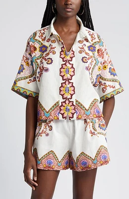 Cleobella Jeni Cotton & Linen Button-Up Shirt in Lagos Print at Nordstrom, Size Medium