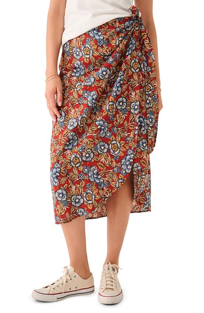 Faherty Pacifica Floral Linen Blend Wrap Midi Skirt in Rose Desert Bloom at Nordstrom, Size Medium