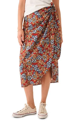 Faherty Pacifica Floral Linen Blend Wrap Midi Skirt in Rose Desert Bloom at Nordstrom, Size Medium