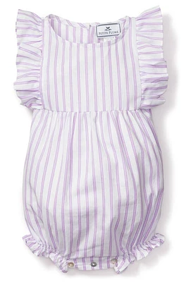 Petite Plume French Ticking Stripe Ruffle Romper Purple at Nordstrom,