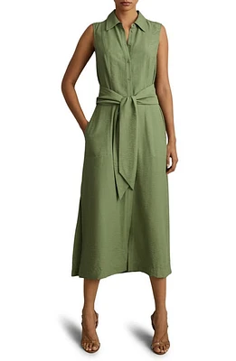 Reiss Morgan Tie Belt Sleeveless Midi Shirtdress Green at Nordstrom, Us