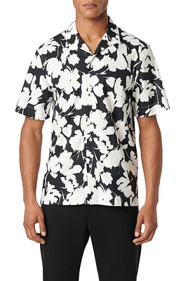 Bugatchi Jackson Floral Camp Shirt Black at Nordstrom,