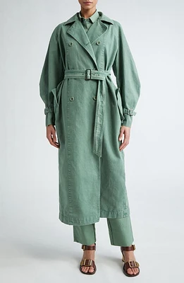 Max Mara Corfu Cotton Canvas Belted Trench Coat Sage Green at Nordstrom,