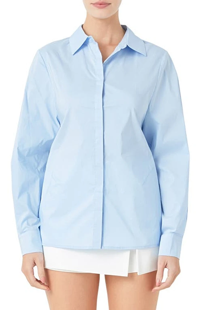 Endless Rose Elastic Back Detail Cotton Blend Button-Up Shirt at Nordstrom,