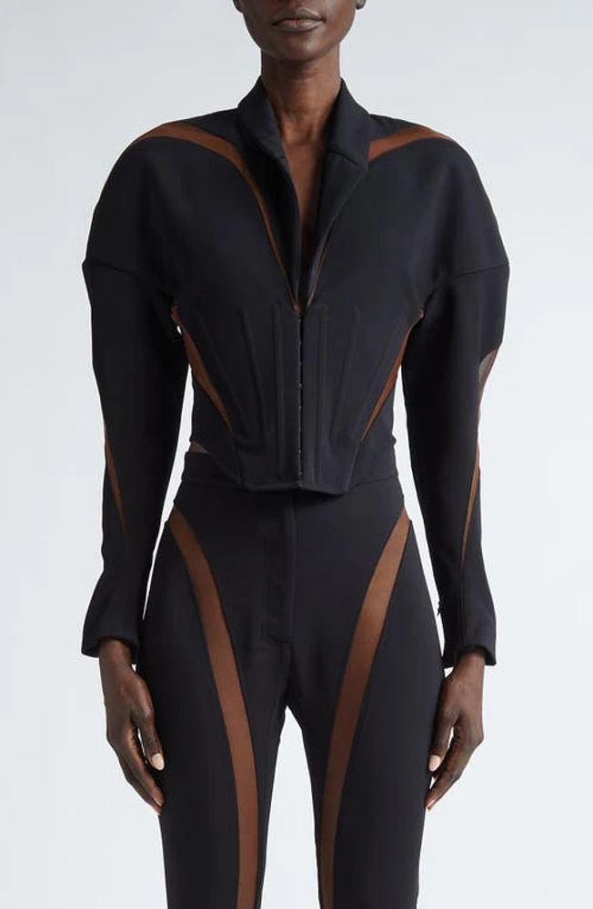 MUGLER Spiral Mesh Inset Corset Jacket at Nordstrom, Us