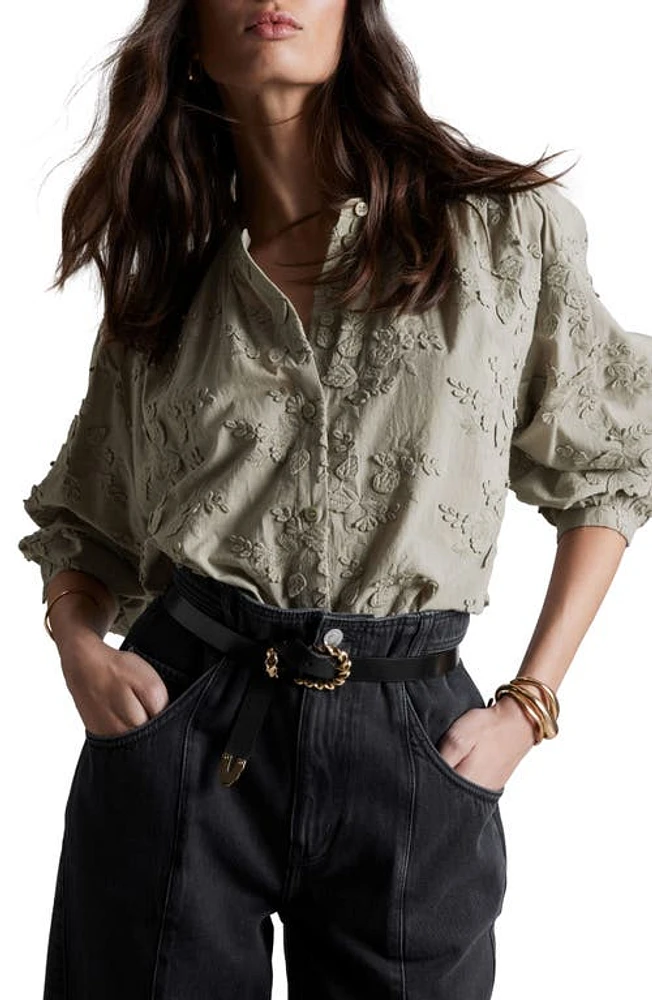 & Other Stories Tulip Embroidered Top Khaki Green Dusty Li at Nordstrom,