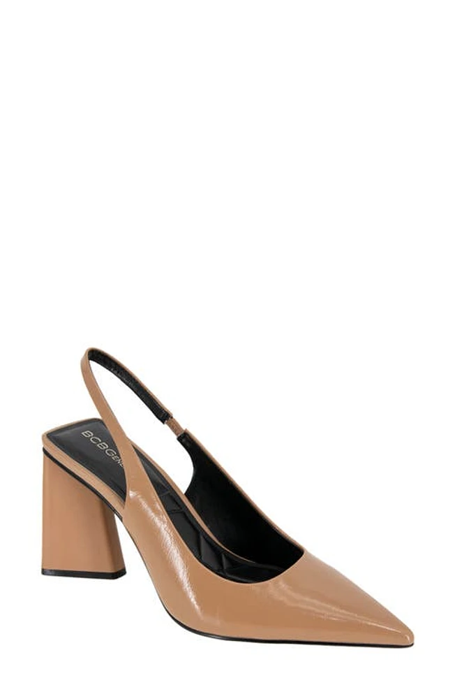 bcbg Trina Pointed Toe Slingback Pump Tan Patent at Nordstrom,