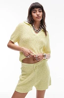 Topshop Stitchy Textured Short Sleeve Sweater Light Yellow at Nordstrom,