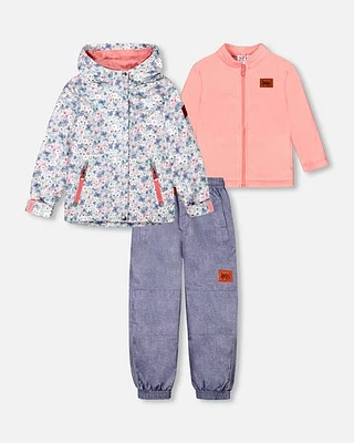 Deux Par Deux Baby Girl's Printed 3 In 1 Mid Season Set Watercolor Flowers And Grey at Nordstrom, Size 12M