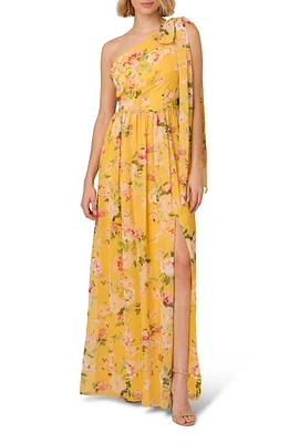 Adrianna Papell Floral One-Shoulder Chiffon Gown Yellow Multi at Nordstrom,