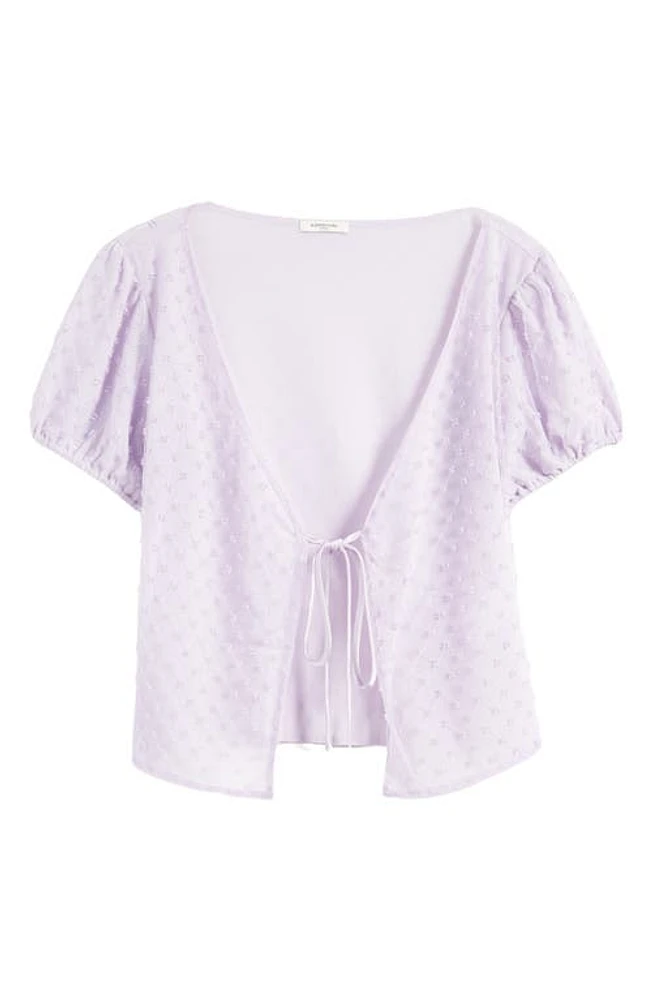 Mistress Rocks Beaded Front Tie Mesh Top Foggy Lavender at Nordstrom,