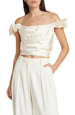 LoveShackFancy Ileana Pleated Off the Shoulder Satin Top Cream at Nordstrom,