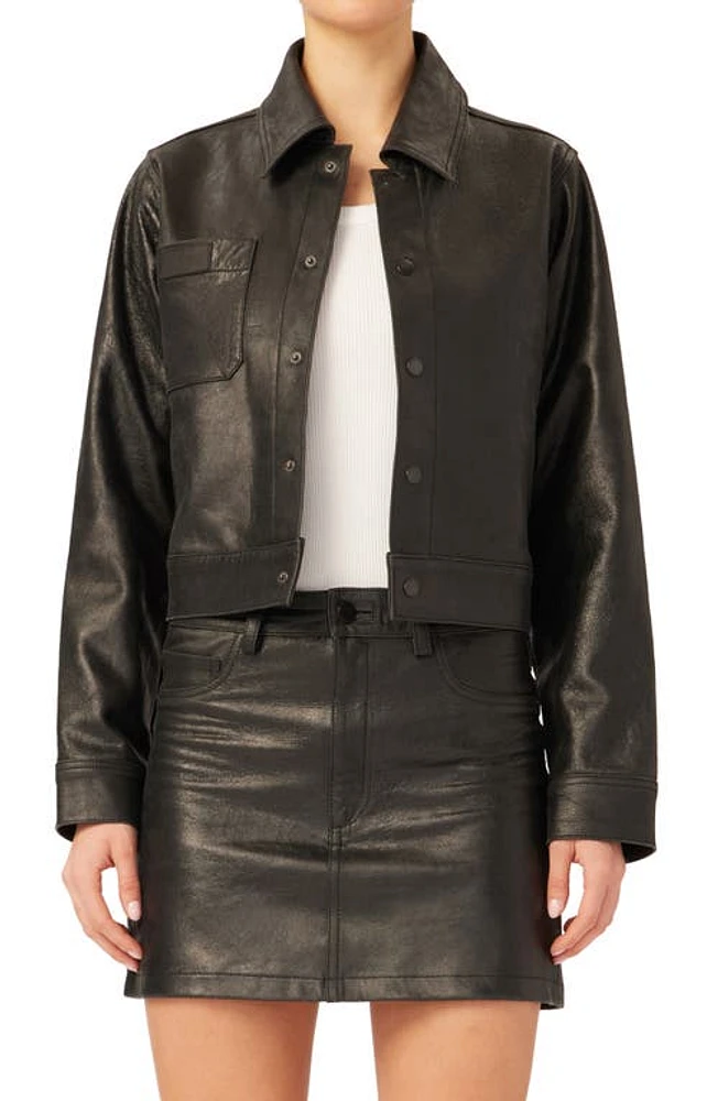 DL1961 Tilda Leather Shirt Jacket Black Patent at Nordstrom,