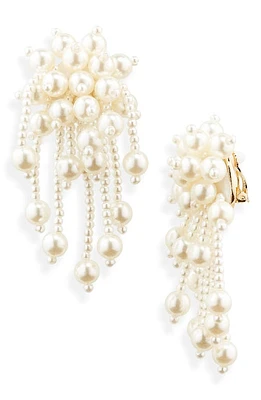 Nordstrom Imitation Pearl Fringe Clip-On Earrings in White at Nordstrom