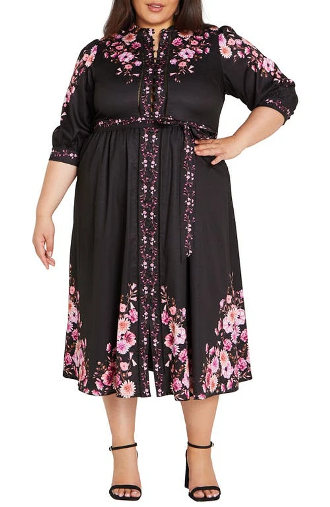 City Chic Annabelle Belted Midi Shirtdress Patrice Border at