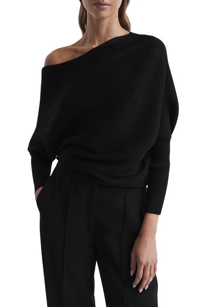 Reiss Lorna Off the Shoulder Rib Sweater Black at Nordstrom,