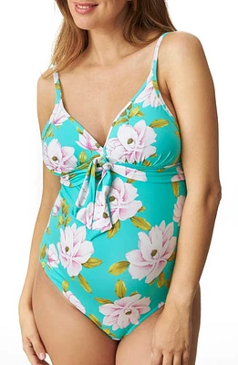 Pez D'Or Mauve Floral One-Piece Maternity Swimsuit Aqua at Nordstrom,