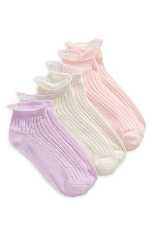 Nordstrom Kids' Assorted 3-Pack Ruffle Top Quarter Crew Socks Purple Pastel Lace Pack at Nordstrom,