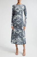 Stine Goya Blackley Floral Long Sleeve Rib Midi Dress Metalized Peonies at Nordstrom,