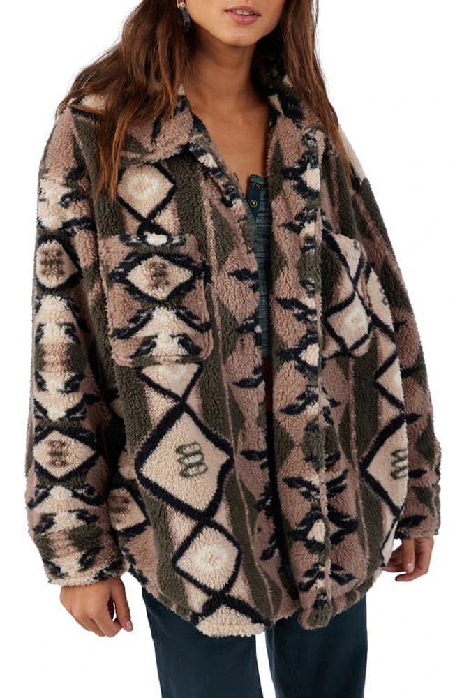 O'Neill Heath Geo Print High Pile Fleece Jacket Taupe Gray at Nordstrom,