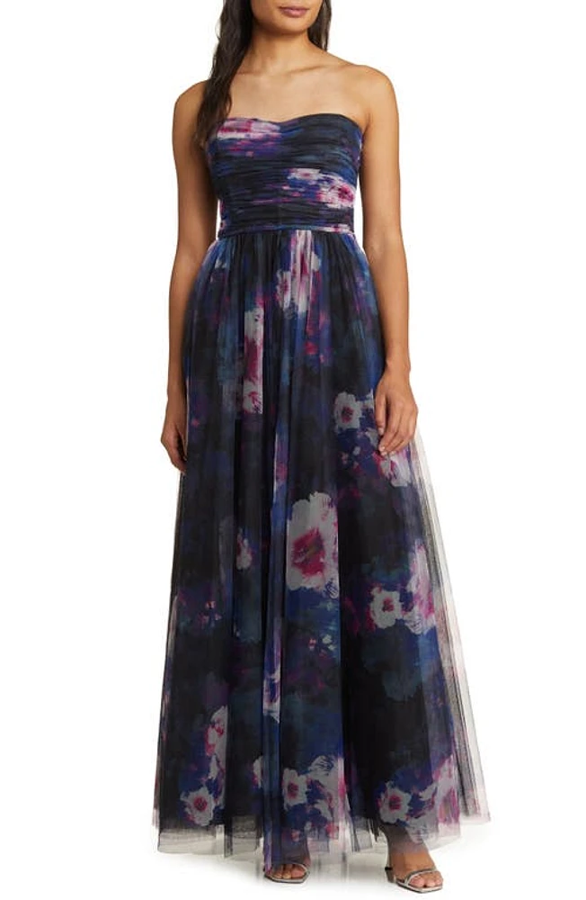 ML Monique Lhuillier Nataly Strapless Tulle Gown in Midnight Orchid at Nordstrom, Size 14