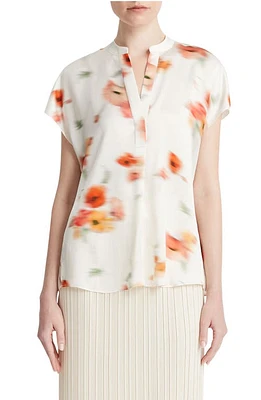 Vince Poppy Blur Split Neck Silk Top Cream Dusk at Nordstrom,