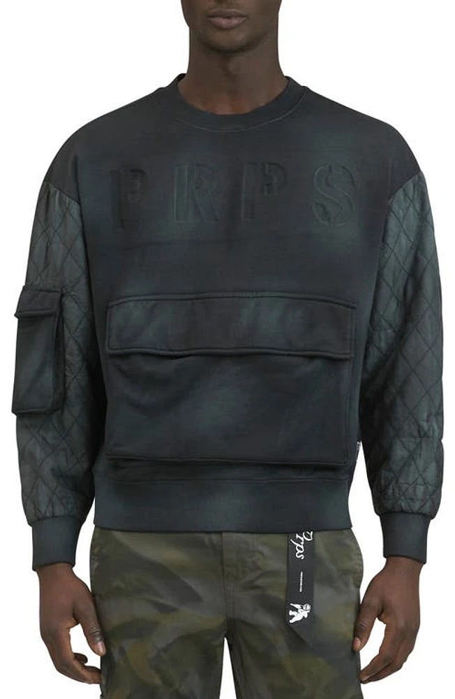 PRPS Olympic Cotton Cargo Sweatshirt Black at Nordstrom,