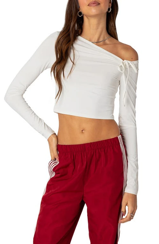 EDIKTED Winona One-Shoulder Crop Top White at Nordstrom,