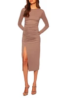 Susana Monaco Ruched Long Sleeve Midi Dress in Coco at Nordstrom, Size Medium