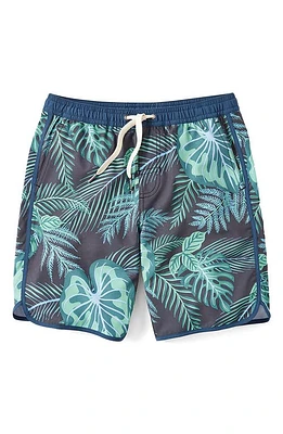 Fair Harbor Kids' Anchor Leaf Print Water Repellent Swim Trunks Navy Evergreen at Nordstrom