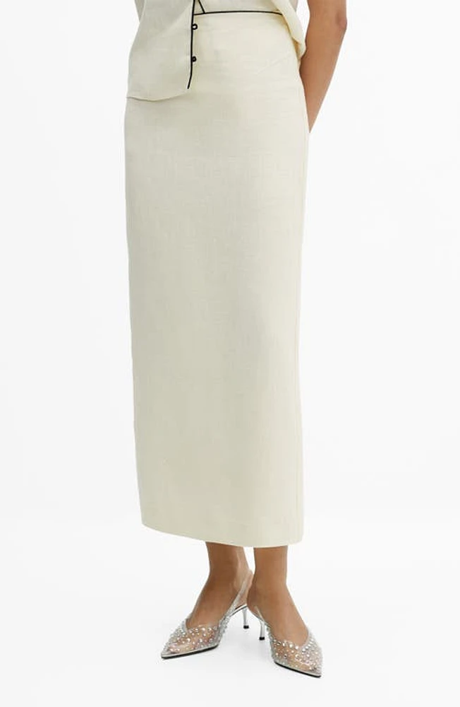 MANGO Back Slit Linen Skirt Vanilla at Nordstrom,