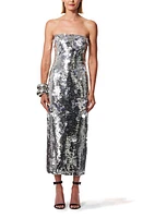 Carolina Herrera Sequin 3D Floral Paillette Strapless Midi Dress in Silver at Nordstrom, Size 4