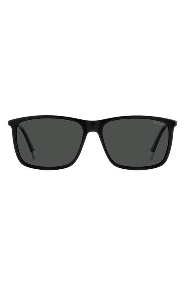 Polaroid 59mm Polarized Rectangular Sunglasses in Black/Grey Polarized at Nordstrom