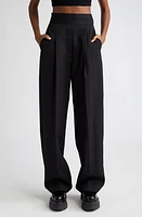 Alexander Wang Pleated Logo High Waist Wool Pants 001 Black at Nordstrom,