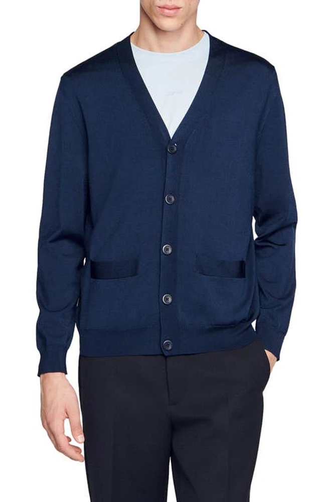 sandro Pablo V-Neck Cardigan Blue at Nordstrom,