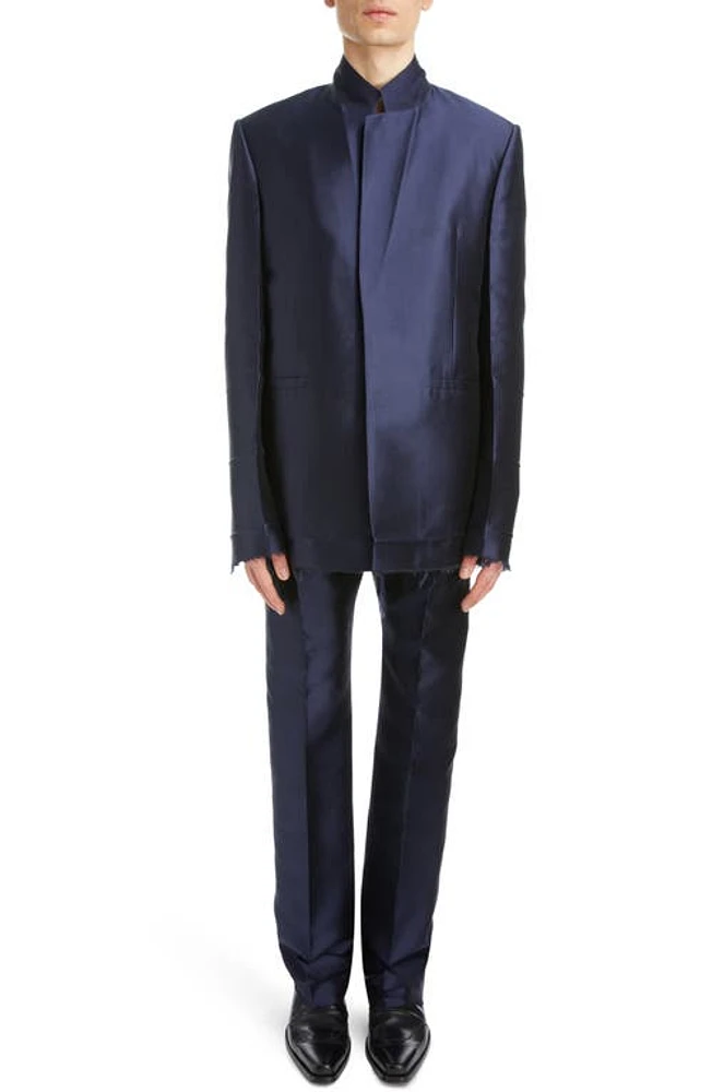 Givenchy Slim Fit Raw Edge Silk Blazer Dark Blue at Nordstrom, Us