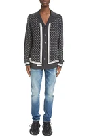 Balmain PB Monogram Scarf Print Button-Up Pajama Shirt Black/White at Nordstrom, Eu