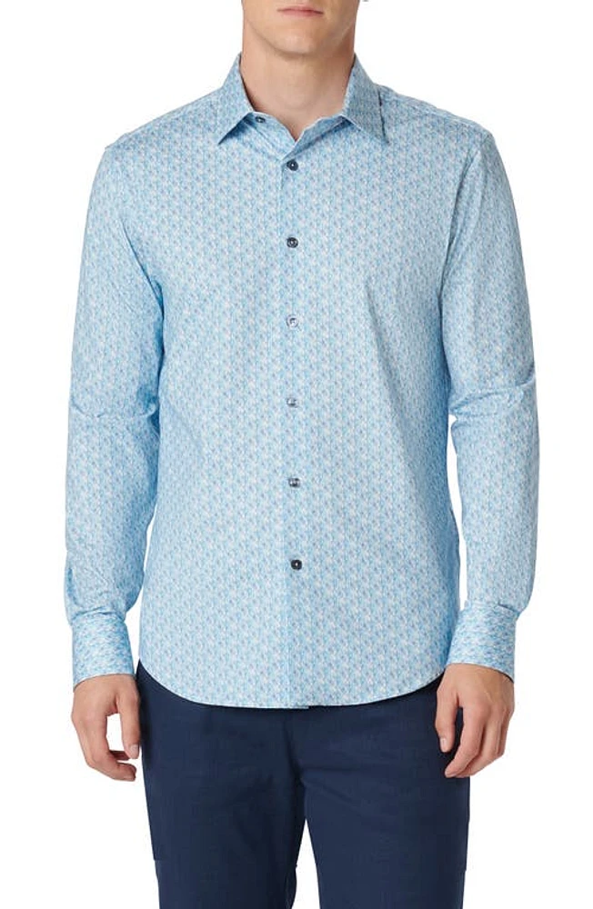 Bugatchi James OoohCotton Abstract Print Button-Up Shirt Aqua at Nordstrom,