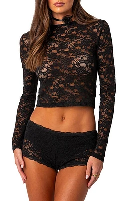 EDIKTED Estella Sheer Lace Crop Top Black at Nordstrom,