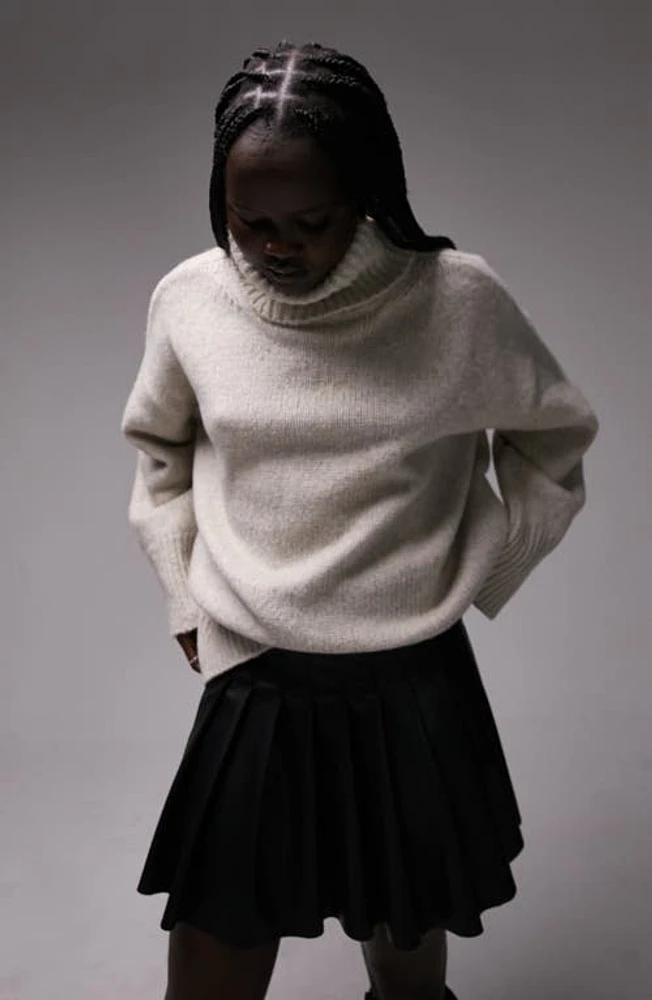 Topshop Turtleneck Oversize Sweater Stone at Nordstrom,