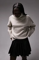 Topshop Turtleneck Oversize Sweater Stone at Nordstrom,