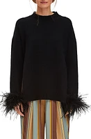 Sleeper Agatha Feather Trim Wool & Cashmere Pajama Sweater Black at Nordstrom,