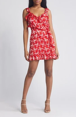 French Connection Elianna Floral Ruffle Dress True Red Raspberry at Nordstrom,