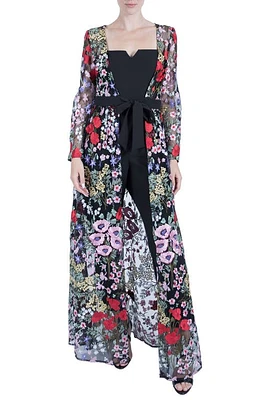 Julia Jordan Notch Neck Jumpsuit with Floral Jacket in Black Multi at Nordstrom, Size 12