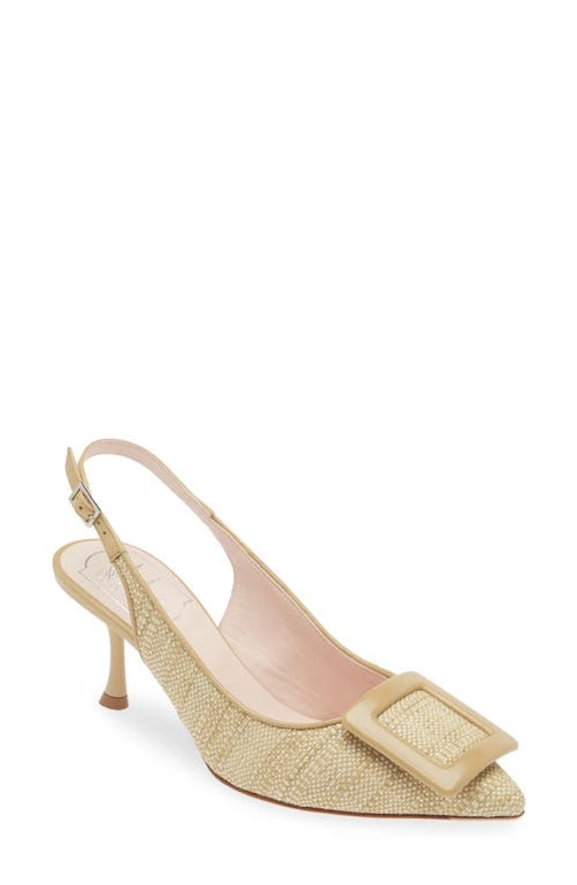 Roger Vivier Viv the City Pointed Toe Slingback Pump Beige at Nordstrom,